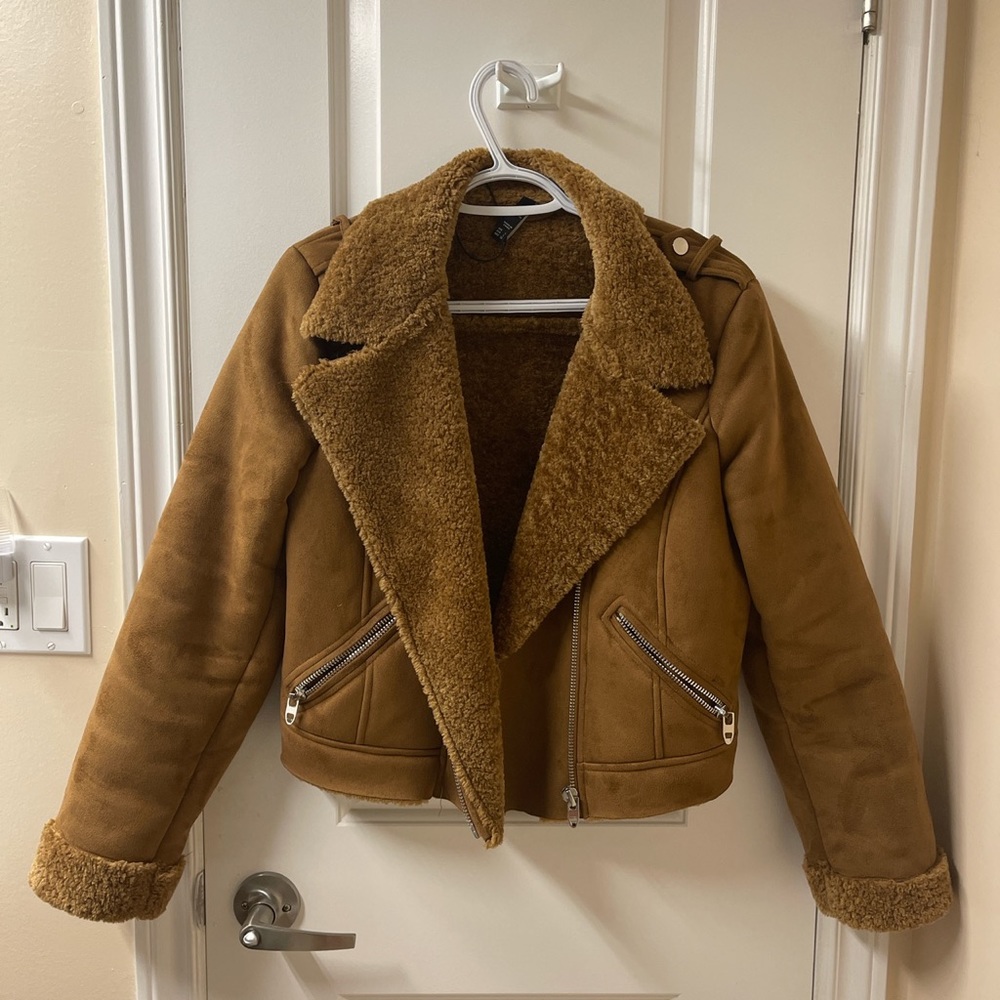 Faux shearling/suede biker jacket